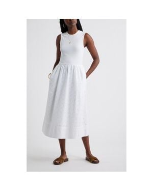 Caslon Mixed Media Midi Dress - White