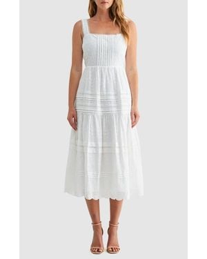Mila + Mate Embroidered Cotton Fit & Flare Midi Sundress - White