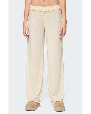 Edikted Posy Ruffle Pointelle Pants - Natural
