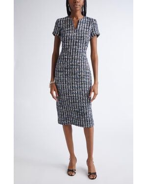 St. John Check Tweed Sheath Dress - Blue