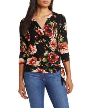 Loveappella Faux Tie Wrap Top - Black