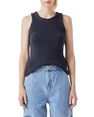 Grey Lab Ribbed Sleeveless Sweater - Blue