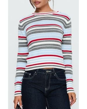 Princess Polly Briette Stripe Crewneck Sweater - Gray