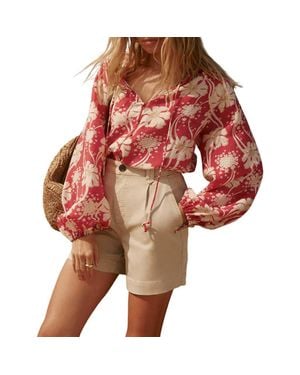 Mint Velvet Floral Tie Neck Long Sleeve Blouse - Red