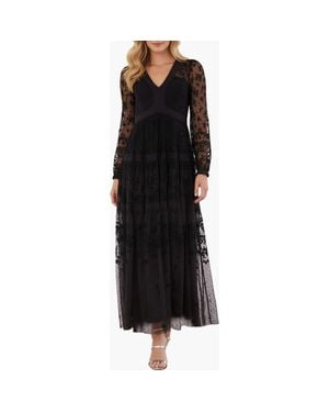 Needle & Thread Celestia Ribbon Long Sleeve V-Neck Gown - Black