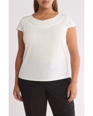 Kasper Cap Sleeve Cowl Neck Top - White