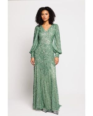 Beauut Embellished Sequins Net Gown - Green