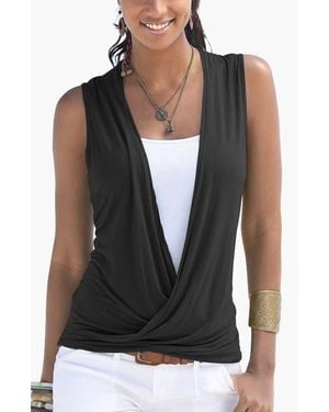 Lascana Sleeveless Wrap Look Top - Black
