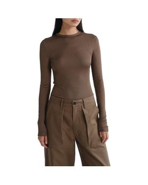 Agolde Delphi Slim Ribbed Tee - Brown