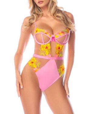 MAPALE Floral Embroidered Underwire Teddy - Pink