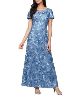 Alex Evenings Sequin Soutache A-Line Gown - Blue