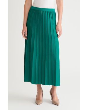 Ming Wang Pleated Knit A-Line Skirt - Green