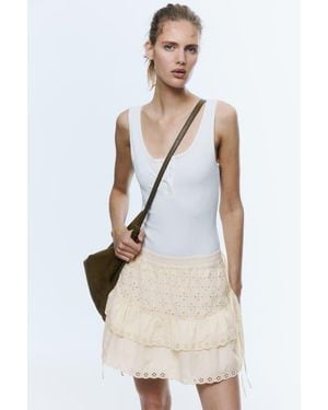 H&M Broderie Anglaise Cotton Mini Skirt - White