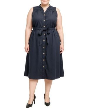 Standards & Practices Belted Sleeveless Cotton Shirtdress - Blue