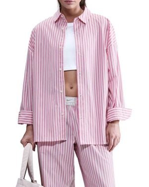 Nike Sportswear Stripe Button-Up Shirt - Pink