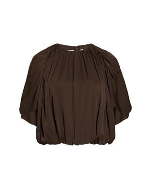 Vince Gathered Silk Cape Bubble Top - Brown
