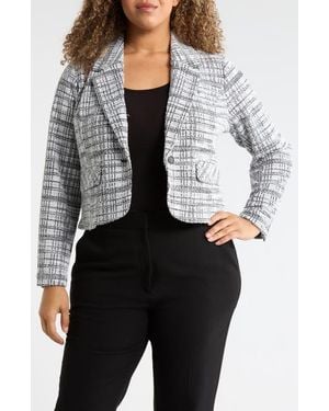 Liverpool Jeans Company Plaid Tweed Crop Blazer - Gray
