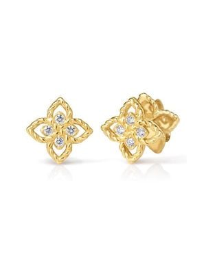 Roberto Coin Princess Flower Mini Diamond Stud Earrings - Metallic