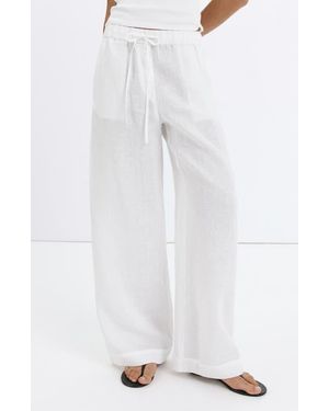 Mango Pull-On Wide Leg Linen Pants - White