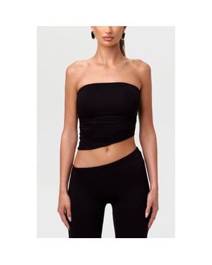 Naked Wardrobe Strapless Asymmetric Hem Tube Top - Black