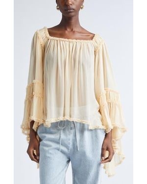 Zimmermann Rebellion Frayed Off The Shoulder Silk Top - Blue