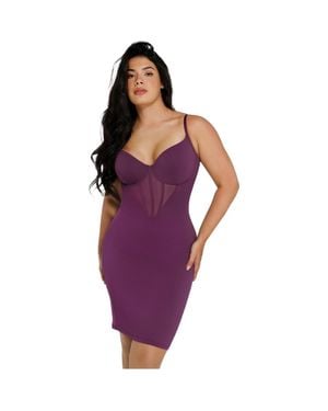Popilush Shapewear Mesh Corset Panel Built-In Sculpting Midi Dress - Purple