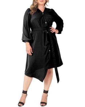 Standards & Practices Asymmetrical Long Sleeve Shirtdress - Black