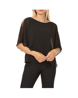 Chaus Rhinestone Trim Cold Shoulder Overlay Top - Black