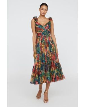 THEIA Tate Ruffle Shoulder Dress - White