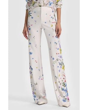 Alice + Olivia Andrew Placed Floral Slim Bootcut Pants - White