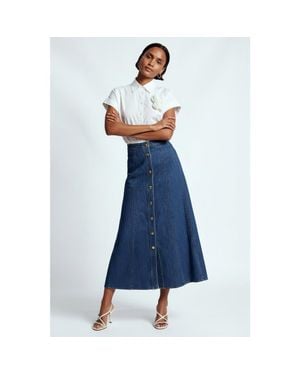 Exquise Aliana Denim Midi Skirt - Blue