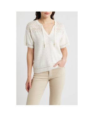 City Blues Tie Neck Pointelle Top - Natural