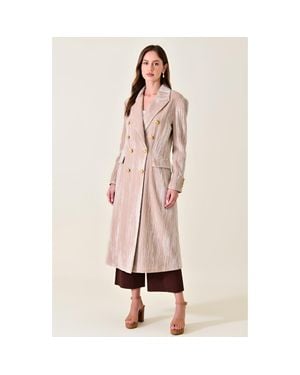 Modenaire Velvet Double-Breasted Coat With Structured Lapels And Buttons - Pink