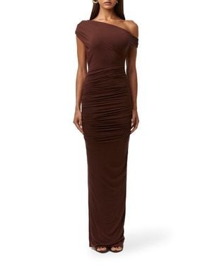 Naked Wardrobe Ruched Off The Shoulder Maxi Dress - Brown