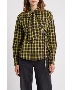 Damson Madder Robyn Tartan Organic Cotton Wrap Shirt - Yellow