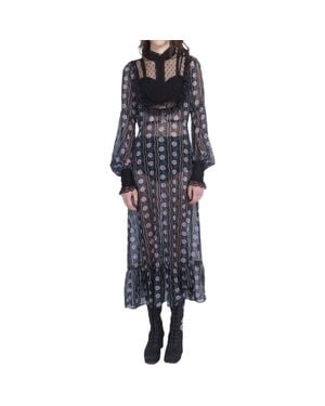 Anna Sui Rosetti Chiffon Victorian Bib Dress - Black