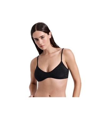 Luma Gottex Luna Textured Shimmer Scoop Neck Bikini Top - Black