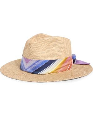 Missoni Scarf Trimmed Straw Sunhat - Blue