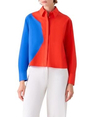 Akris High Plains Colorblock Crop Cotton Poplin Button-Up Shirt - Blue