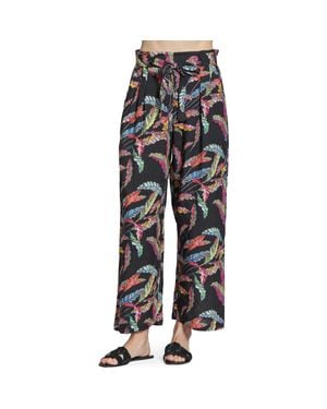 Apny Print Tie Waist Crop Wide Leg Pants - Black