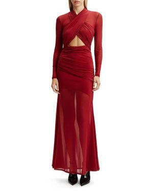 Bardot Veria Front Wrap Long Sleeve Mesh Gown - Red