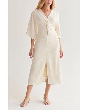 Crescent Front Twist Textured Midi Dress - Natural