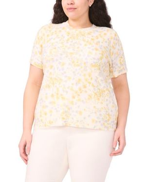 Halogen® Floral Print Short Sleeve Sweater - Natural