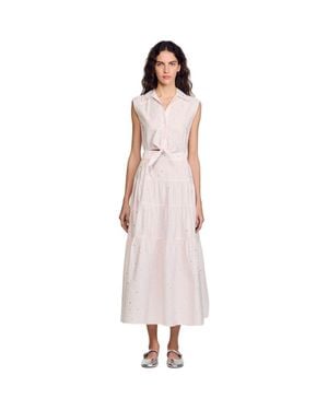 Sandro Rhinestone Tie-Front Maxi Dress - Pink