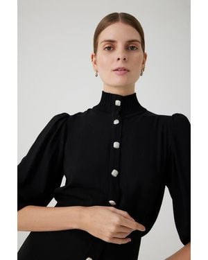 Exquise Amanna High Neck Knit Shirt - Black