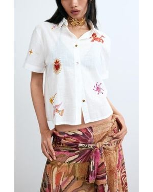 Desigual Beaded Appliqué Woven Shirt - White