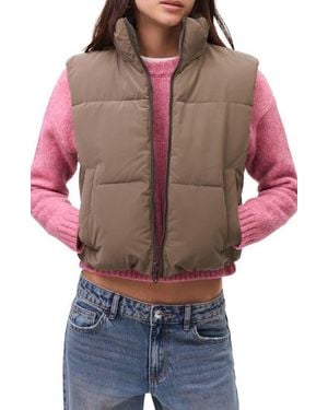 MANGO TEEN Quilted Crop Puffer Vest - Red