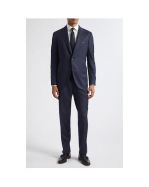 Boglioli Micro Herringbone Wool And Silk Suit - Blue