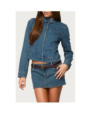 Edikted Josiee Crop Stretch Denim Jacket - Blue