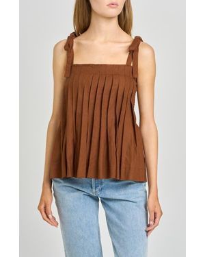 Wayf Stevie Pleated Tie Shoulder Babydoll Top - Blue
